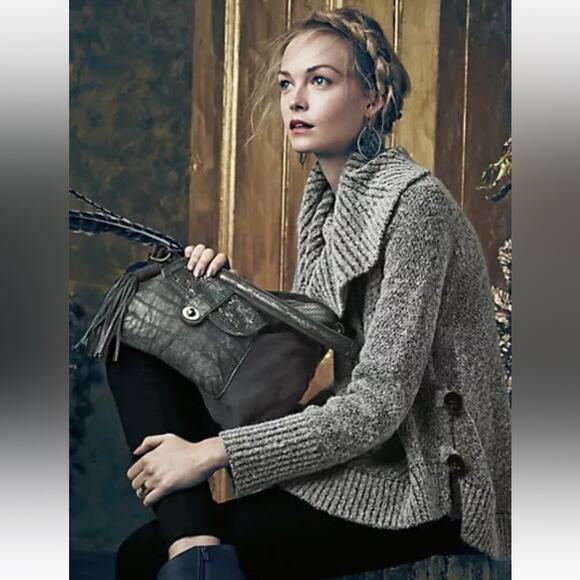 Anthropologie Angel of the North Grey Wool Blend Chunky Knit Cowl Neck Sweater - Picture 3 of 8